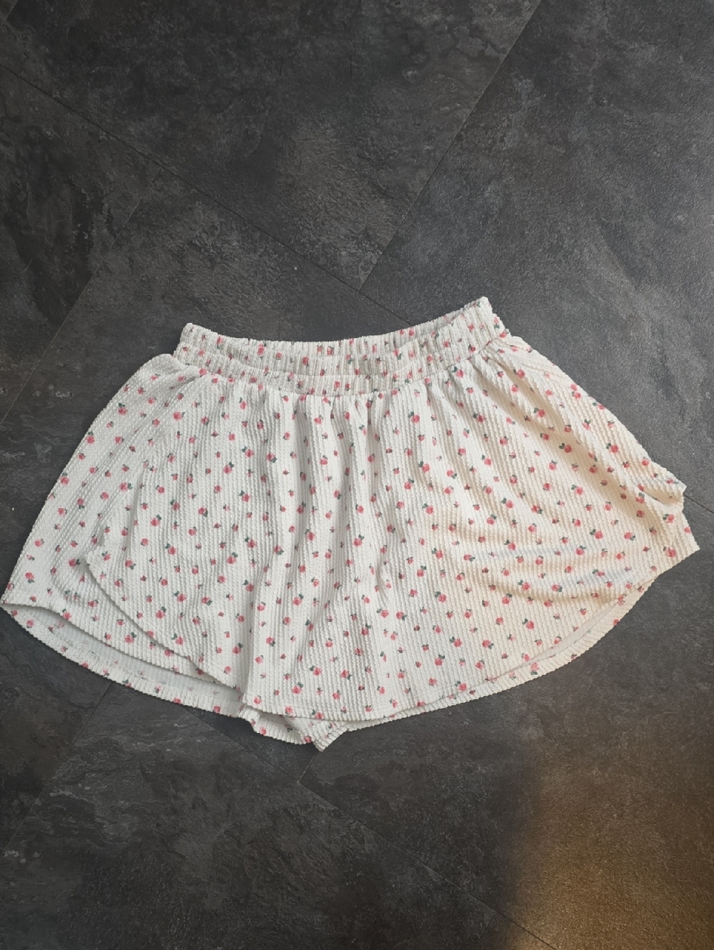 Pink Lily White Ribbed Skort with Pink Floral Dot Print